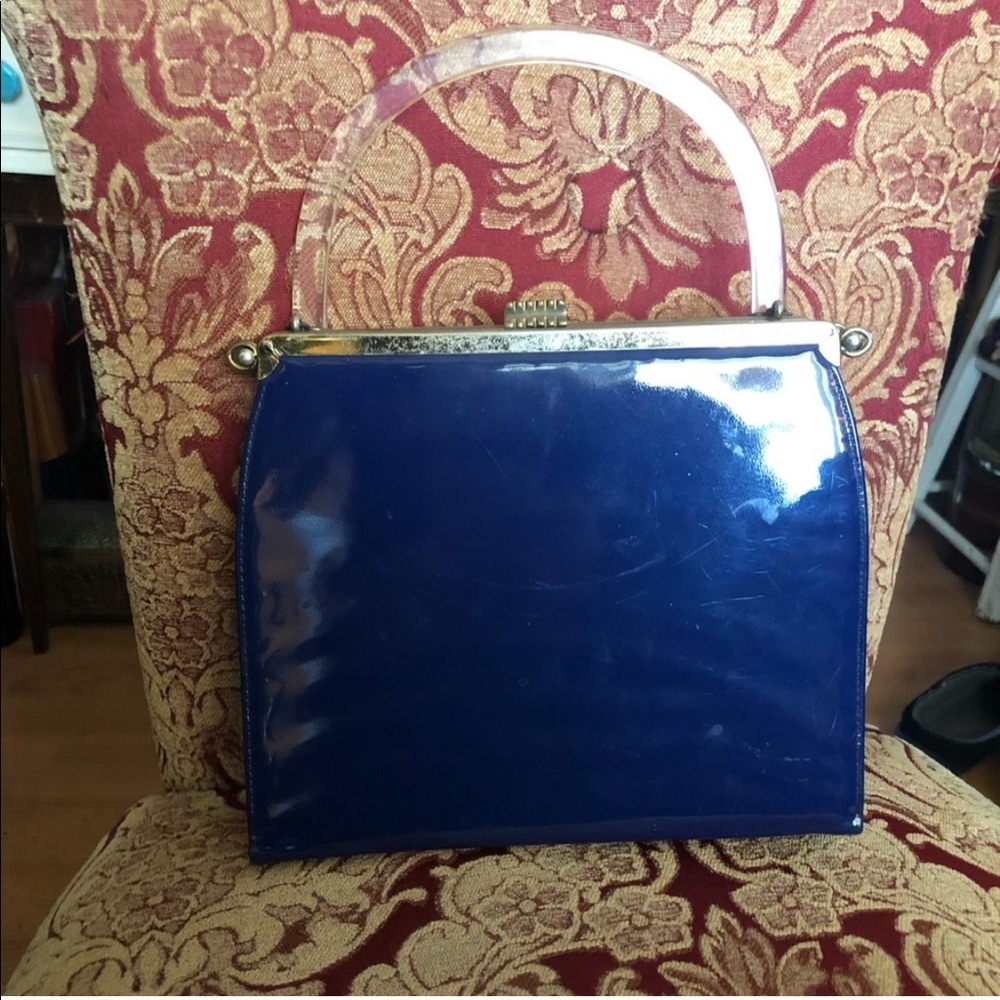 3 in 1 Blue Handbag w Lucite Handle - Picture 2 of 13